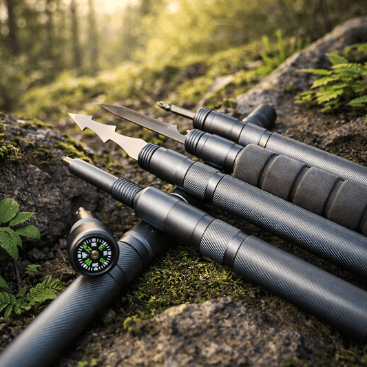 Terozi Tactical Trekking Staff in tactical black, crafted from heavy-duty manganese alloy for bad knee support and self-defense.